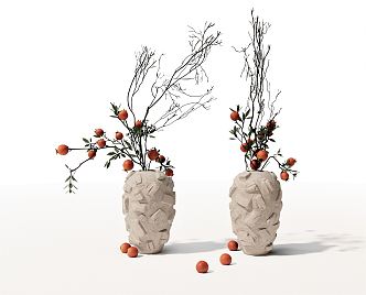 Nordic Vase Plant Vase Ornaments Green Plant Flowers Dried Flowers Dead Branches Pottery Vase 3d model