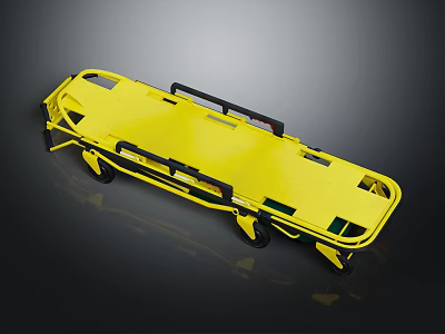 Yellow Medical Stretcher With Black Handles And Wheels For Emergency Use 3d model
