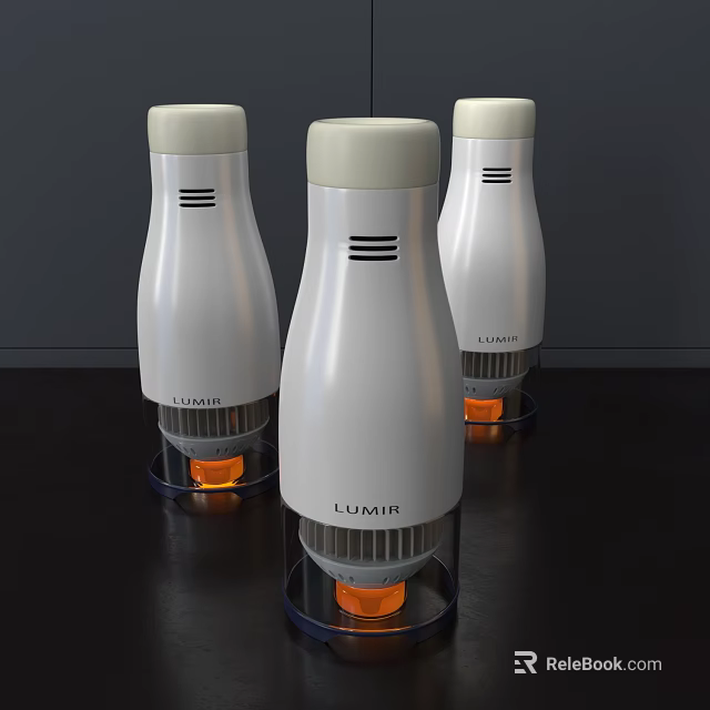 Three White LUMIR Daily Appliances With Orange Base And Modern Design 3d model 