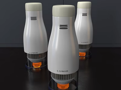 Three White LUMIR Daily Appliances With Orange Base And Modern Design 3d model