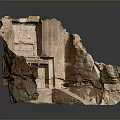 Scenic Desert Landscape Showcasing Ancient Rock Hewn Architecture Sunlit Facade And Intricate Carvings