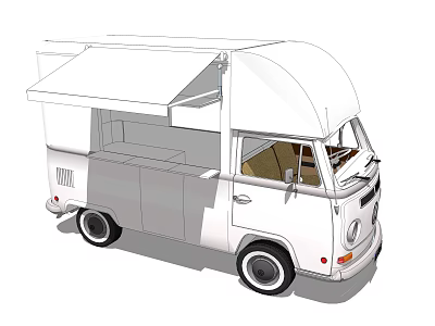 Functional Food Truck In White Vintage Style With Open Canopy 3d model