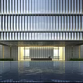 Modern Urban Building With Glass Curtain Wall And Water Feature In City