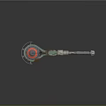 Red Top Green Mechanism Weapon With Metallic Handle And Cylindrical Body