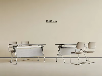 Modern Poliform Conference Table With Sleek Metal Frame And Matching Chairs 3d model