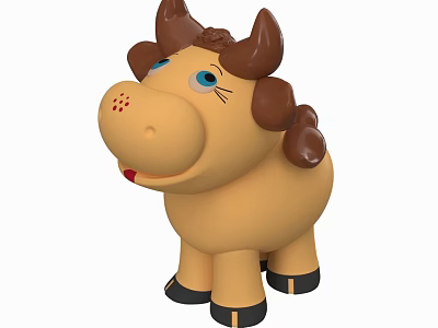 Cute Cartoon Reptile Plush Toy With Yellow Body Brown Ears And Blue Eyes 3d model