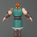 Muscular Game Movie Character With Red Beard Green Robe Brown Belt And Silver Armored Cuffs