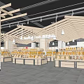 Modern Supermarket Department Store with Fresh Food Shelves and Organized Products