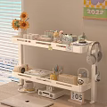 White Multilayer Decorative Shelf with Sunflowers Cups Stationery and Small Decor