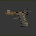 Tan And Silver Metal Pistol With Detachable Magazine On Black Surface