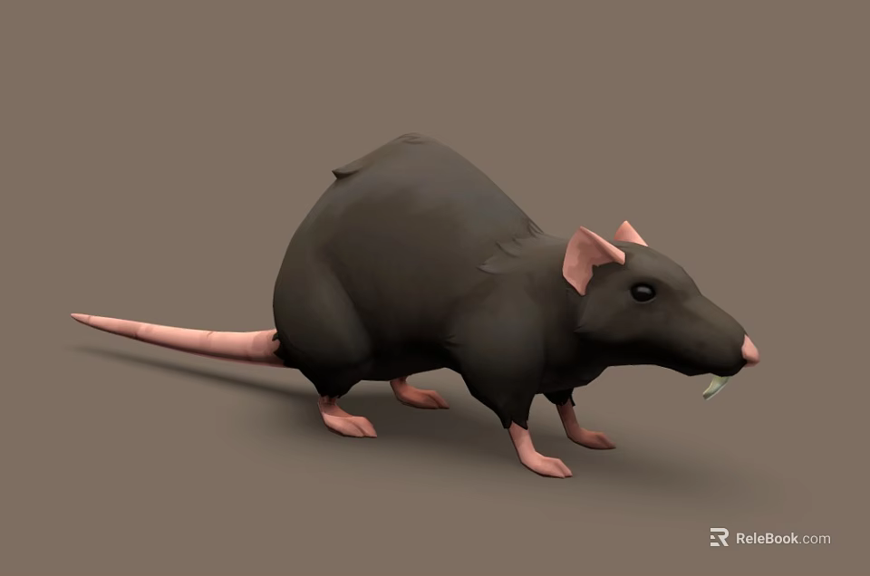 Realistic 3D Model of Black Rat With Pink Tail Paws and Standing Pose 3d model 
