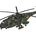Camouflage Military Helicopter With Number 6 And Rotors On White Background