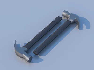 Household Hammers With Black Handles And Metal Heads On Light Blue Surface 3d model