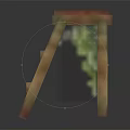 3D Pixel Art Wooden Stool With Square Seat And Ladder Steps