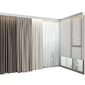 Modern Layered Curtains With Neutral Tones And Sunlight Patterns In Corner Design 3d model