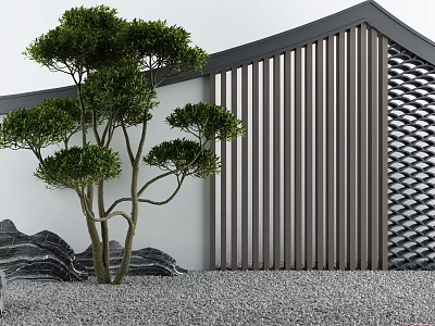 Modern Chinese Style Screen Wall With Pine And Gravel 3d model
