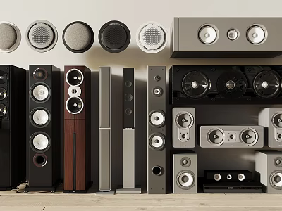 Various Headphones and Speakers with Modern Home Audio Equipment and Sound Systems 3d model