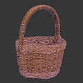 Traditional Handwoven Wicker Basket With Curved Handle And Round Shape For Household Storage