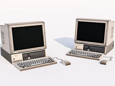 Vintage Retro Desktop Computers With Classic Monitors Keyboards And Mice 3d model