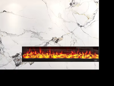 Modern Home Fireplace Design With Realistic Flames And White Marble Background 3d model