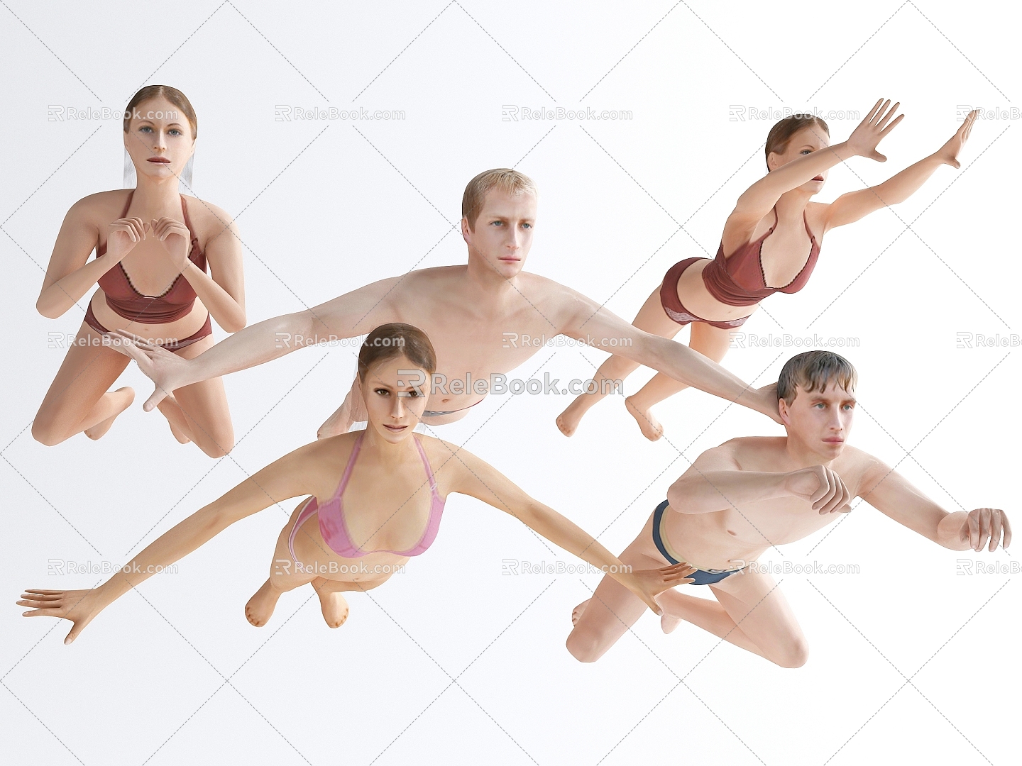 Modern Style Swimming Characters 3d model