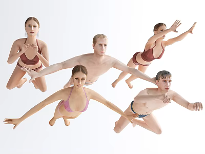 Modern Figure Painting With Multiple People In Swimwear And Dynamic Poses On White Background 3d model