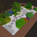 Garden Landscape Design With Green Trees Various Plants Stone Pathways And Decorative Stones