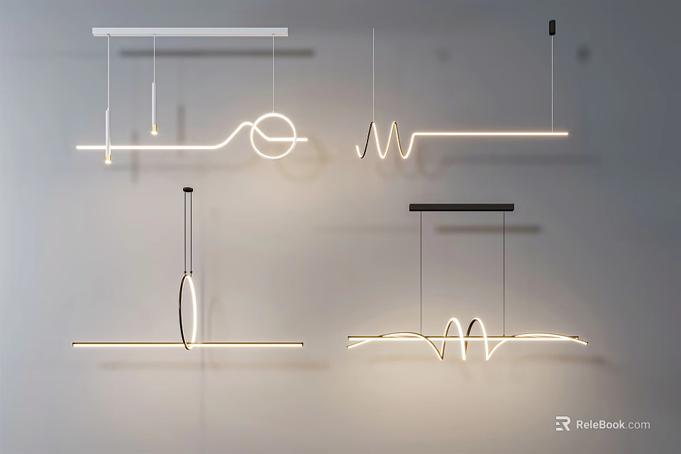 Modern Pendant Lights With Circular Wavy And Linear Designs For Home Interior 3d model 