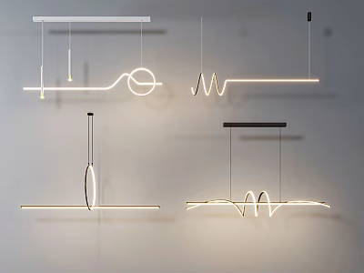 Modern Pendant Lights With Circular Wavy And Linear Designs For Home Interior 3d model