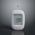 White Digital Glucose Meter With Blood Glucose Reading And Test Strip On Gray Background