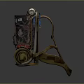 Mechanical Backpack With Red Panel Metal Frame And Leather Straps