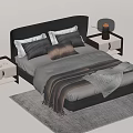 Modern Double Bed With Black Headboard Gray Bedding Brown Throw And Nightstands 3d model
