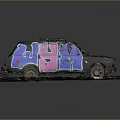 Vintage Car With Colorful Graffiti Artwork On Purple Blue Pink Body And Roof Rack