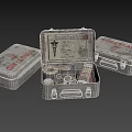 Vintage Metal First Aid Kits With Open Case Containing Scissors Bandages And Medical Supplies