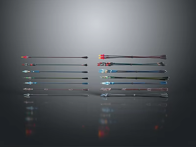 Colorful Decorative Spears With Metal Shafts And Reflective Tips On Surface 3d model