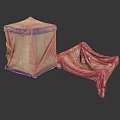 Fabric Household Items Including Brown Square Storage Box And Striped Seating Cushion