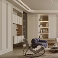 Elegant Modern Living Room Interior With Beige Curved Sofa Purple Accent Chair And Round Rug