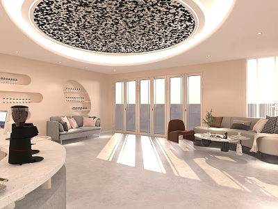Modern Beauty and Hair Salon Interior With Reception Area Comfortable Sofas And Decorative Ceiling 3d model