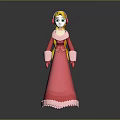 Animated Princess Character In Pink Gown With Long Blonde Hair And Green Accessories