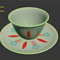 White Decorative Bowl And Plate With Red Teal Leaf Patterns And Yellow Trim