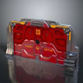 Red Sector Caution Door With Metal Frame Yellow Warning Stripes And Futuristic Design