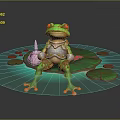 Colorful Game and Movie Character Frog Wearing Armor Sitting on Lily Pad in Water