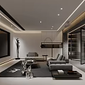 Modern Basement Interior Design With Stylish Furniture And Recessed Lighting