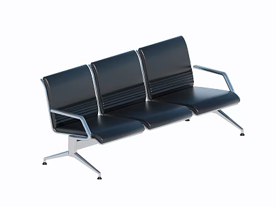 Modern Public Chair With Three Seater Black Upholstery And Metal Frame For Public Spaces 3d model