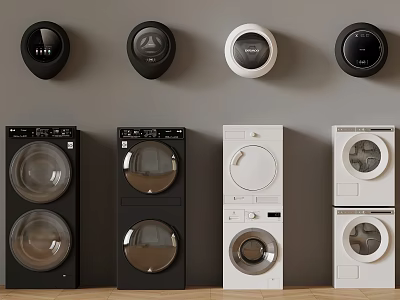 Various Modern Black And White Washing Machines Including Wall Mounted And Floor Standing Styles 3d model