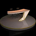 Modern Geometric Bar Counter with White Surface Yellow Lighting and Two Stools on Circular Platform 3d model