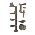 Modern Wooden Cat Tree Components With Gray Scratching Posts And Platforms 3d model