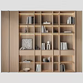 Modern Wooden Bookcase With Layered Shelves Books Built-in Lighting And Decorative Items