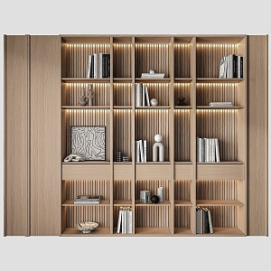 Quiet Wind Bookcase Solid Wood Bookcase Decorative Cabinet 3d model