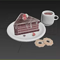 Delicious Chocolate Cake With Strawberries And Coffee Cup Alongside Donuts On Purple Background